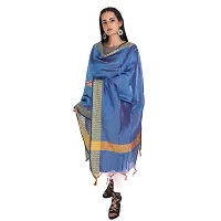 Blue Striped Embossed dupatta with Woven Golden Border and Beautiful Tassels-thumb4