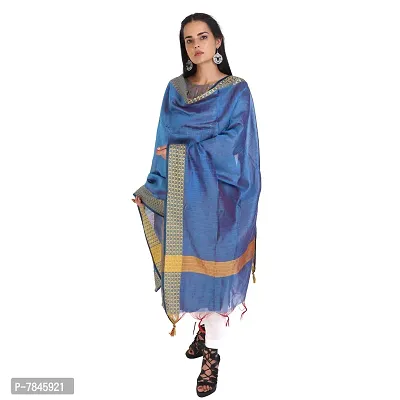 Blue Striped Embossed dupatta with Woven Golden Border and Beautiful Tassels-thumb5