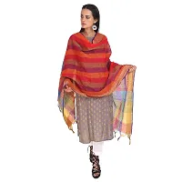 SANJH Women's Poly-Cotton Dupatta with Woven Border and Kantha Theme in The Middle (Multicolour; Free Size)-thumb3