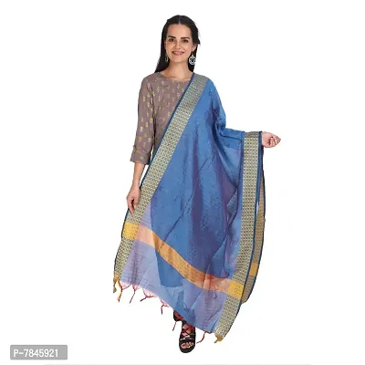 Blue Striped Embossed dupatta with Woven Golden Border and Beautiful Tassels-thumb0