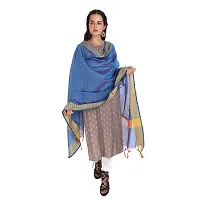 Blue Striped Embossed dupatta with Woven Golden Border and Beautiful Tassels-thumb3