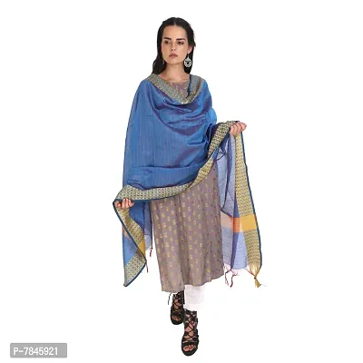 Blue Striped Embossed dupatta with Woven Golden Border and Beautiful Tassels-thumb4