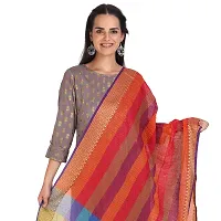 SANJH Women's Poly-Cotton Dupatta with Woven Border and Kantha Theme in The Middle (Multicolour; Free Size)-thumb1