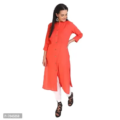 Buy SANJH Heavy Pure Rayon Fabric 3/4 Sleeve Round Collar Neck Solid Casual Fancy  Long Kurti for Women in Orange Color Online In India At Discounted Prices