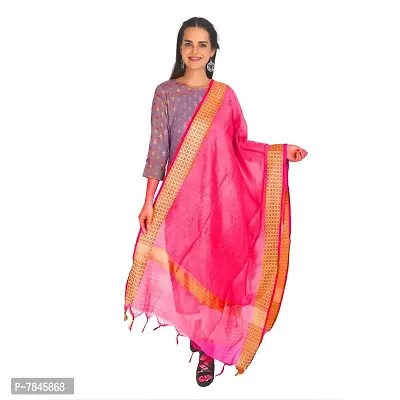 Pink Striped Embossed dupatta with Woven Golden Border and Beautiful Tassels