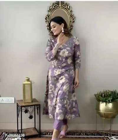 Stylish Purple Cotton Blend Kurta With Pant For Women-thumb0