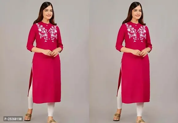 Stylish Red Rayon Solid Stitched Kurta For Women Pack Of 2