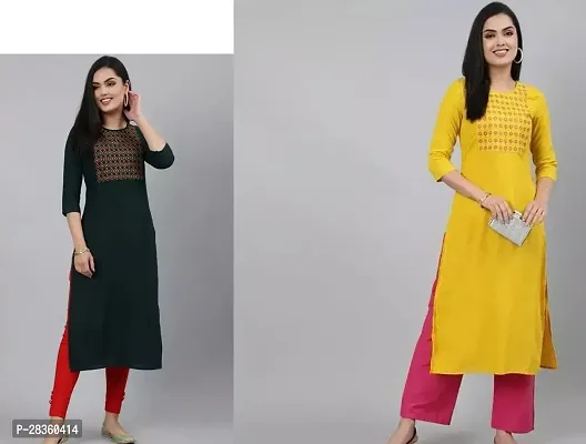 Stylish Multicoloured Rayon Solid Stitched Kurta For Women Pack Of 2-thumb0