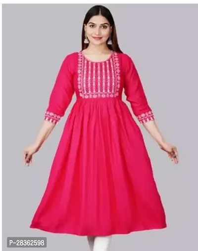 Stylish Pink Rayon Solid Stitched Kurti For Women-thumb0