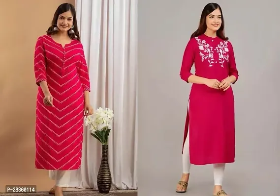 Stylish Multicoloured Rayon Solid Stitched Kurta For Women Pack Of 2-thumb0