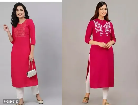 Stylish Red Rayon Solid Stitched Kurta For Women Pack Of 2-thumb0