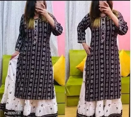 Stylish Black Rayon Kurta With Bottom For Women-thumb0