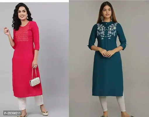 Stylish Multicoloured Rayon Solid Stitched Kurta For Women Pack Of 2-thumb0