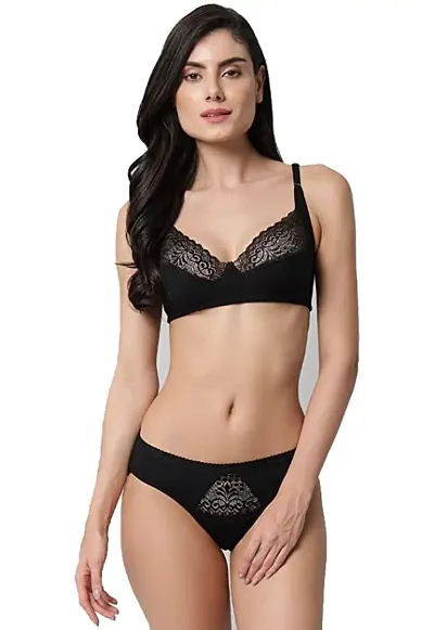 Womens Cotton Non Padded Non Wired Bra and Panty Set