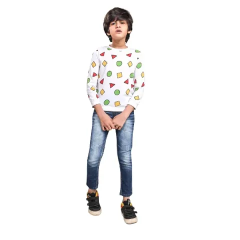 Ninjaa Boys All Over Print Loopknit Regular Fit Sweatshirt(White_3-4 Years)