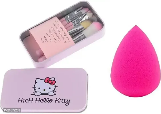 Hllo Ktty Mini Makeup Brush Set + Sponge Puff