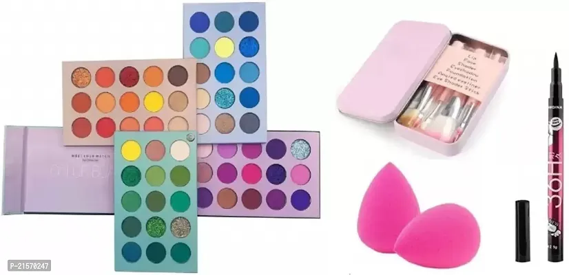 4 Eyeshadow Palette 60 Colors Mattes, 2 BEAUTY BLENDER, 7 PC BRUSH SET, 1 EYELINER