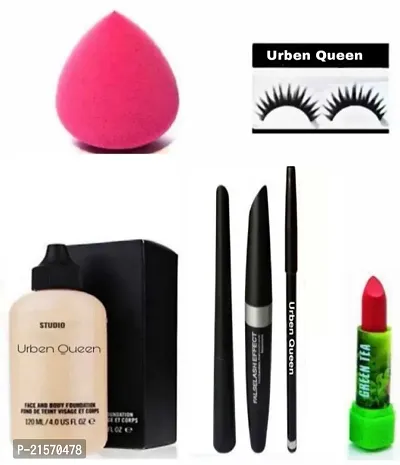 Eyebrow Pencil Black  Liquid EyeLiner  Mascara  FACE FOUNDATION  + A LIPSTICK + A BLENDAR  A  EYELAS ( SET OF 7 )