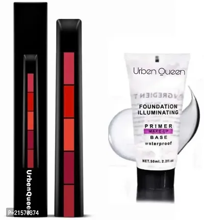 MAKEUP BASE TUBE PRIMER WITH FAB 5 ( FIVE IN 1 LIPSTICK ) ( SET OF 2 )