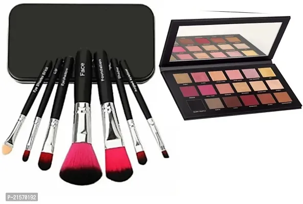 Black Professional Makeup Brushes Set of 7 with Multi Shades Eyeshadow Palette  (8 Items in the set)