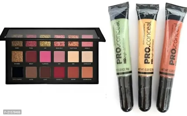 Rose gold eyee shadow palette  Set of 3 HD pro Conceal Concealer (orange,green,yellow) Concealer ( 4 items )