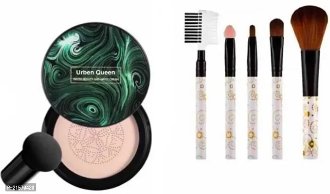 BB Cream Air Cushion Foundation Korean Mushroom Head CC Cream Concealer Whitening Cosmetic Waterproof Brighten Face Base Tone Foundation And A Set Of 5 Makeup Brushes ( Set Of 2 )