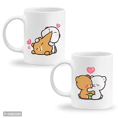 GIFTkarde Milk  Mocha Cute Bear Printed Couple Coffee Mugs Brand Set of 2 Ceramic 11oz 325ml Cup