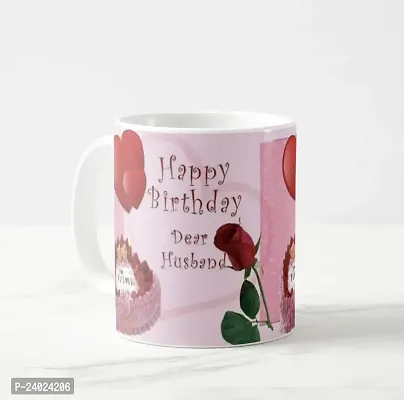 V Kraft Happy Birthday Dear husbabd 2 White Ceramic Mug with Handle Gift for Anyone On Any Occasion | Coffee Mug  Tea Cup | Pack of 1, 330ml