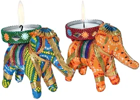 V Kraft Handmade Clay Diyas for Puja Diwali Decoration Candle Holder/Stand Puja Purpose, Diya for Puja Handpainted Candles/Candle Holder for Home Diwali Decoration (Elephant Tea Holder Pack of 10)-thumb2