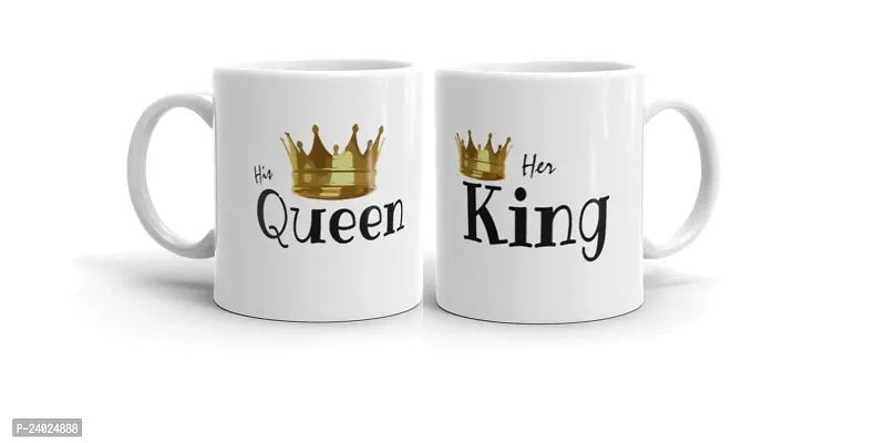 V Kraft his Queen her King with Crown Couple Matching Mug Set of 2 Ceramic Mug with Handle Gift for Anyone On Any Occasion | Coffee Mug  Tea Cup | Pack of 2, 330ml