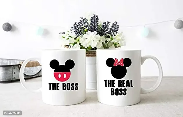 V Kraft Trendy The boss The Real boss Couple Matching Mug Set of 2 Ceramic Mug with Handle Gift for Anyone On Any Occasion | Coffee Mug  Tea Cup | Pack of 2, 330ml