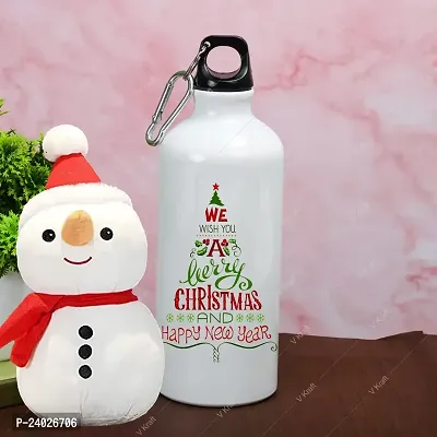 V Kraft CHRISTMAS SPECIAL MERRY CHRISTMAS PRINTED SIPPER BOTTLE WITH CUTE LOVABE HUGABLE SNOWMAN SOFT TOY for your loved once on this special occassion of christmas | 600 ml (merry christmas 11)