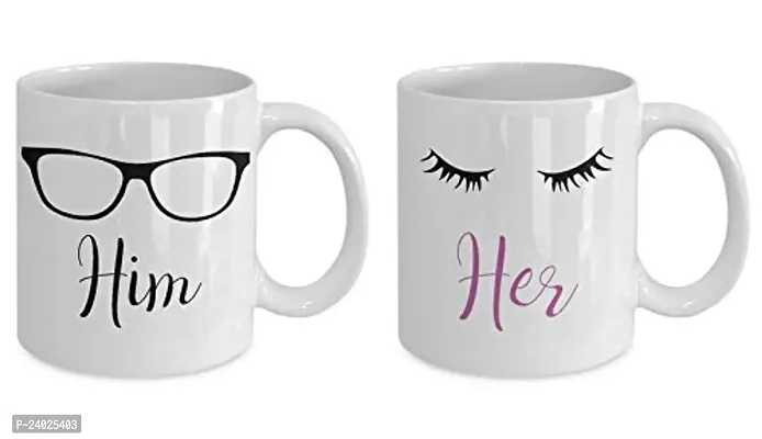 V Kraft him and her Couple Mug White  Couple Matching Mug Set of 2 Ceramic Mug with Handle Gift for Anyone On Any Occasion | Coffee Mug  Tea Cup | Pack of 2, 330ml