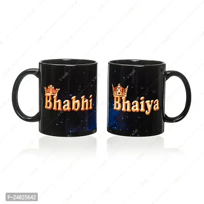 V Kraft King BHAIYA Queen BHABHI Printed Black Color Coffee Mug with Designer Rakhi for bhaiya bhabhi with roli chawal and Rakhi Special Wishes Card |330 ml (Black 02)-thumb2