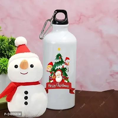 V Kraft CHRISTMAS SPECIAL MERRY CHRISTMAS PRINTED SIPPER BOTTLE WITH CUTE LOVABE HUGABLE SNOWMAN SOFT TOY for your loved once on this special occassion of christmas | 600 ml (merry christmas 10)
