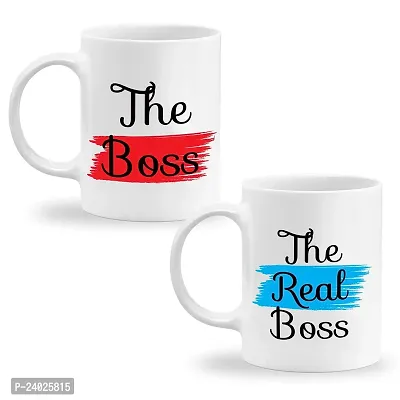 GIFTkarde The Real Boss Cute Couple Coffee Mugs Brand 11oz 325 ml Ceramic Cup-thumb0