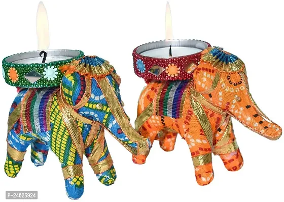 V Kraft Handmade Clay Diyas for Puja Diwali Decoration Candle Holder/Stand Puja Purpose, Diya for Puja Handpainted Candles/Candle Holder for Home Diwali Decoration (Elephant Tea Holder Pack of 4)