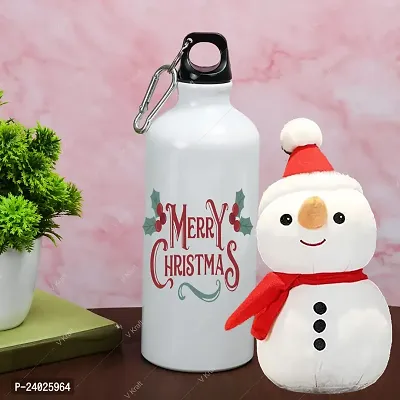 V Kraft CHRISTMAS SPECIAL MERRY CHRISTMAS PRINTED SIPPER BOTTLE WITH CUTE LOVABE HUGABLE SNOWMAN SOFT TOY for your loved once on this special occassion of christmas | 600 ml (merry christmas 04)