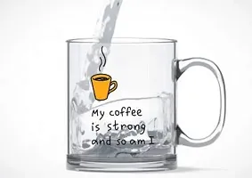 V Kraft My Coffee is Strong so am i Unique and Stylish Love Quote Printed Transparent Coffee Mug Tea Cup | Unique and Stylish | Gift for Anyone On Any Occasion | Pack of 1, 330ml, Glass-thumb1