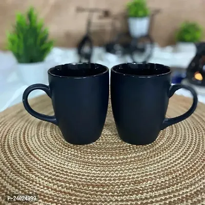 Octa Store Gloss Finish 250 ML Black Color Large Coffee Mugs, Milk Mug Set/Milk Mug Ceramic/Coffee Mugs (Set of 2) ( Glossy Black Color )