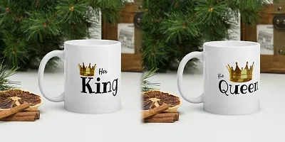 V Kraft his Queen her King with Crown Couple Matching Mug Set of 2 Ceramic Mug with Handle Gift for Anyone On Any Occasion | Coffee Mug  Tea Cup | Pack of 2, 330ml-thumb2