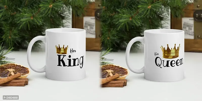 V Kraft his Queen her King with Crown Couple Matching Mug Set of 2 Ceramic Mug with Handle Gift for Anyone On Any Occasion | Coffee Mug  Tea Cup | Pack of 2, 330ml-thumb3