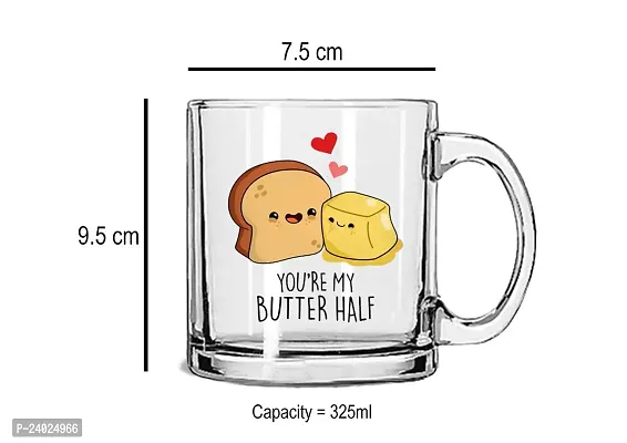 V Kraft You are My Butter Half  Unique and Stylish Love Quote Glass Coffee Mug | Transparent , 330ml-thumb2