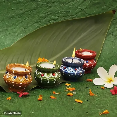 V Kraft Handmade Clay Diyas for Puja Diwali Decoration Candle Holder/Stand Puja Purpose, Diya for Puja Handpainted Candles/Candle Holder for Home Diwali Decoration (matki diyas Pack of 8)