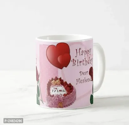 V Kraft Happy Birthday Dear husbabd 2 White Ceramic Mug with Handle Gift for Anyone On Any Occasion | Coffee Mug  Tea Cup | Pack of 1, 330ml-thumb3