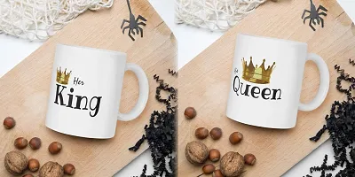 V Kraft his Queen her King with Crown Couple Matching Mug Set of 2 Ceramic Mug with Handle Gift for Anyone On Any Occasion | Coffee Mug  Tea Cup | Pack of 2, 330ml-thumb3