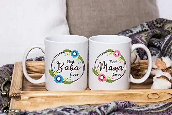 V Kraft Best Baba  Mama Ever Couple Matching Mug Set of 2 Ceramic Mug with Handle Gift for Anyone On Any Occasion | Coffee Mug  Tea Cup | Pack of 2, 330ml