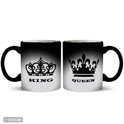 V Kraft King and Queen Colour Changing Magic Couple Matching Mug Set of 2 Ceramic Mug with Handle Gift for Anyone On Any Occasion | Coffee Mug  Tea Cup | Pack of 2, 330ml