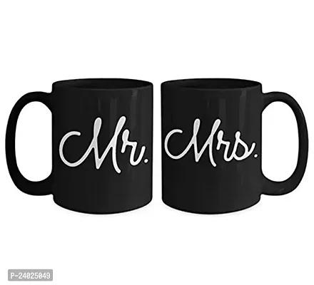 V Kraft  mr and mrs 02  Couple Matching Mug Set of 2 Black Ceramic Mug with Handle Gift for Anyone On Any Occasion | Coffee Mug  Tea Cup | Pack of 2, 330ml