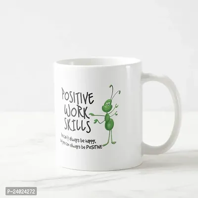 V Kraft Positive Work Skills White Ceramic Mug with Handle Gift for Anyone On Any Occasion | Coffee Mug  Tea Cup | Pack of 1, 330ml-thumb2